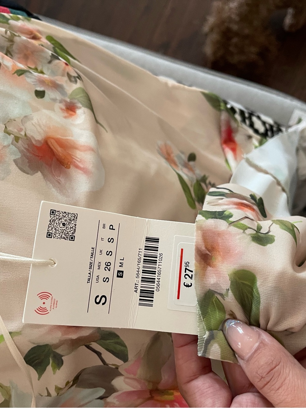 Zara Cream Floral Satin Slip Dress with Pink & Green Print